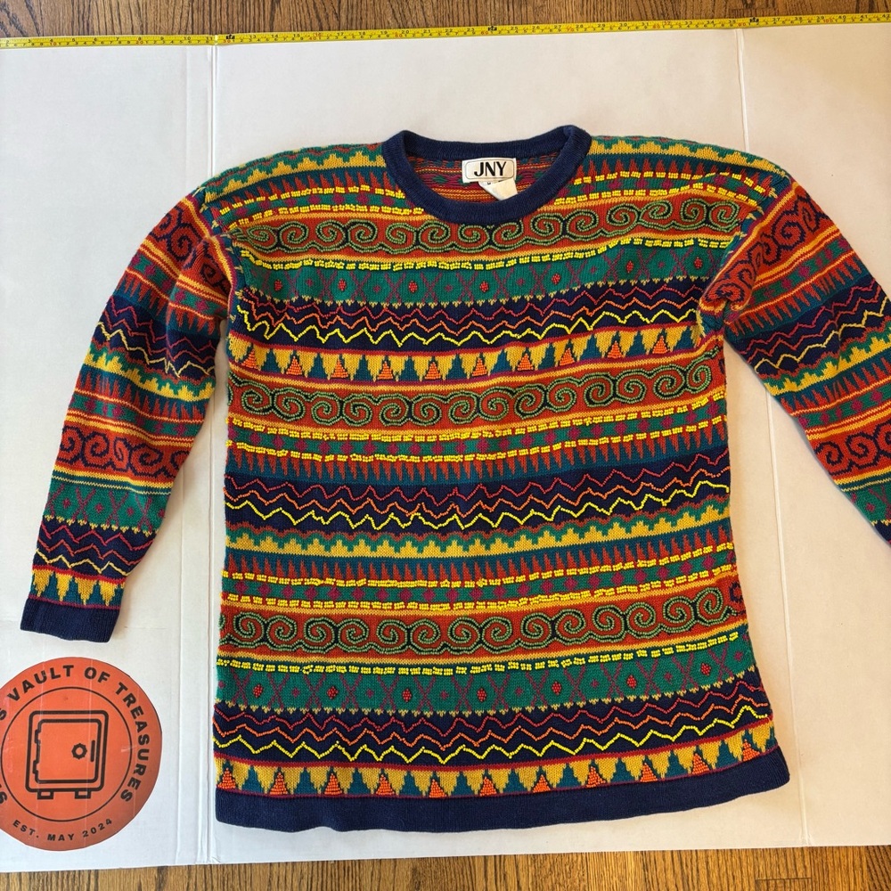 JNY women’s sz medium beaded Coogi style Multicolor beaded‎ Sweater vintage 80’s